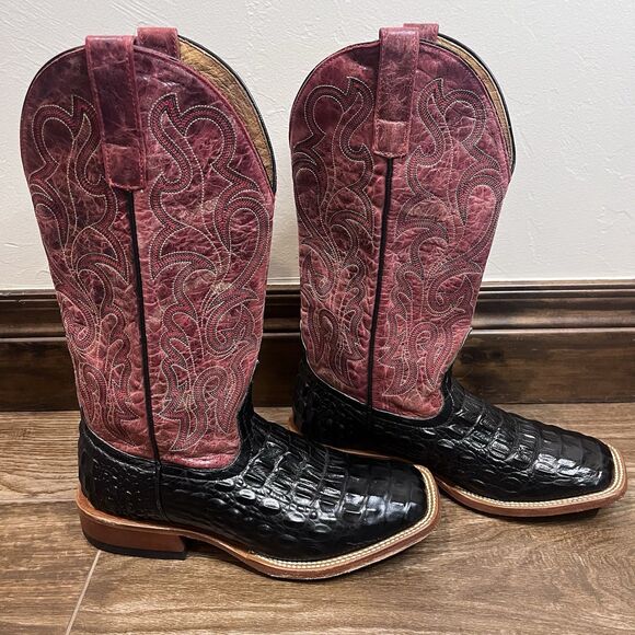 Horse Power By Anderson Bean Crocodile Print Boots Men’s 8 EE Black Leather 1071